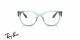 عینک طبی ری بن فریم کائوچویی مربعی ضخیم به رنگ سبز شفاف و دسته های سبز پر رنگ - عکس از زاویه روبرو