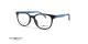 عینک طبی رویه دار سنترواستایل فریم کائوچویی بیضی رنگ مشکی و دسته های آبی - عکس از زاویه سه رخ 