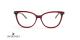 عینک طبی زنانه سواروسکی فریم کائوچویی گربه ای زرشکی رنگ و روی دسته ها نزدیک حدقه نگین کار شده - عکس از زاویه روبرو