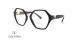 عینک طبی زنانه ولنتینو فریم کائوچویی چندضلعی مشکی، روی دسته V طلایی - عکس از زاویه سه رخ