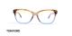 عینک طبی زنانه تام فورد فریم کائوچویی گربه ای دو رنگ بالا قهوه ای عسلی پایین آبی - عکس از زاویه روبرو