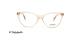 عینک طبی کائوچویی گربه ای زنانه اوسه فریم صورتی روی دسته ها طرح دارد- عکس از زاویه روبرو