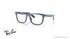 عینک طبی ری بن فریم کائوچویی مربعی به رنگ آبی و از داخل زرشکی - عکس از زاویه سه رخ