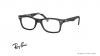 عینک طبی ری بن فریم کائوچویی مستطیلی مشکی داخل دسته ها سفید مشکی با طرح لوگوی ری بن - عکس از زاویه سه رخ